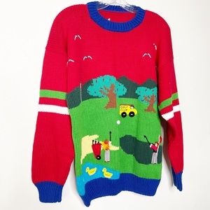 Vintage Cotton Salsa Vintage Handmade Peruvian Novelty Golf Sweater Size XL